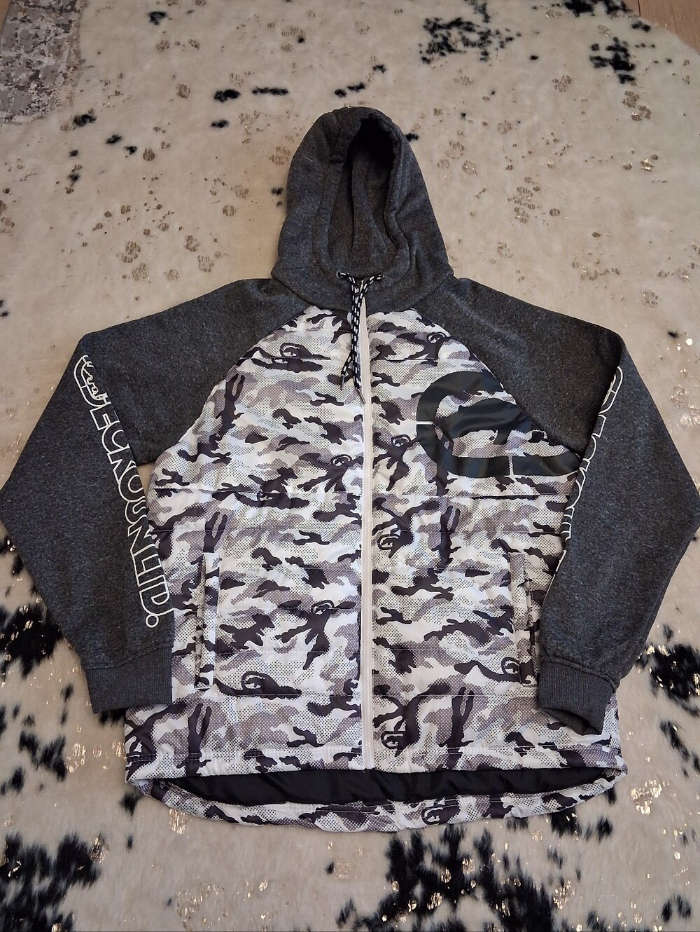 Ecko Unlimited Gray Camo Hooded Zip-Up Jacket